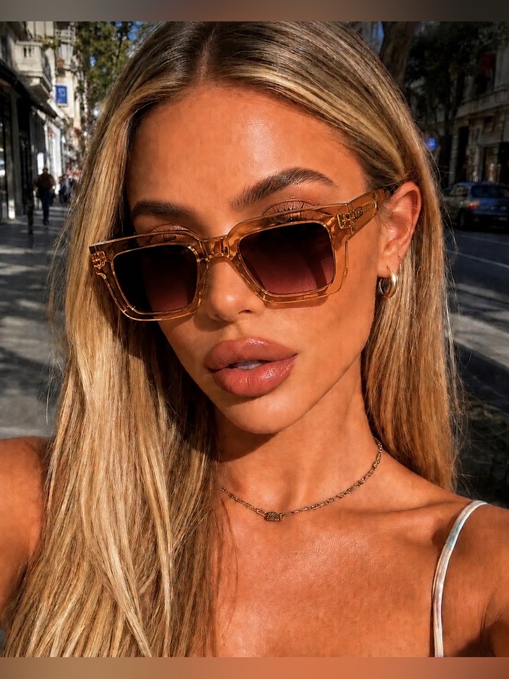 NIP Amber Square Frame Sunglasses - Tan / Brown